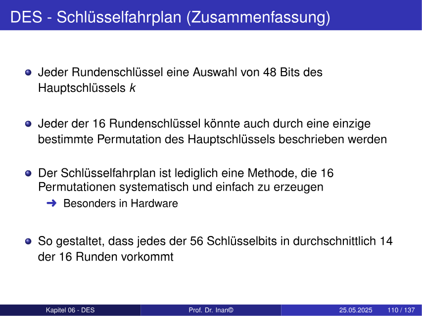 Zusammenfassung des DES-Schlüsselfahrplans