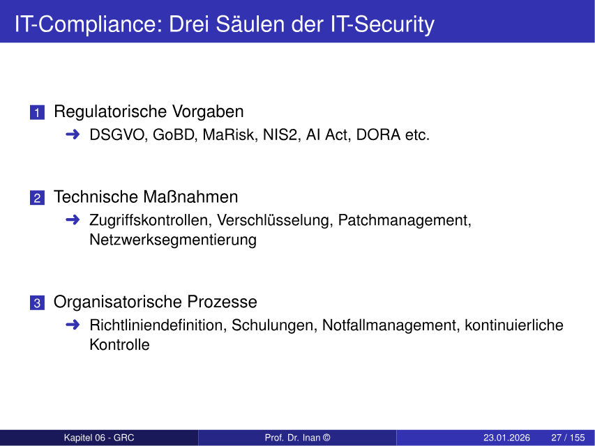 Drei Säulen der IT-Security in der IT-Compliance
