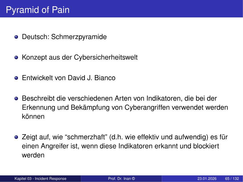 Pyramid of Pain zur Bewertung von Indikatoren gegen Angreifer