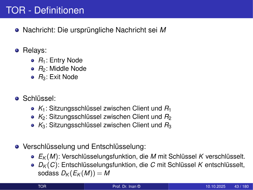 TOR-Definitionen mit Nachricht, Relays und Sitzungsschlüsseln